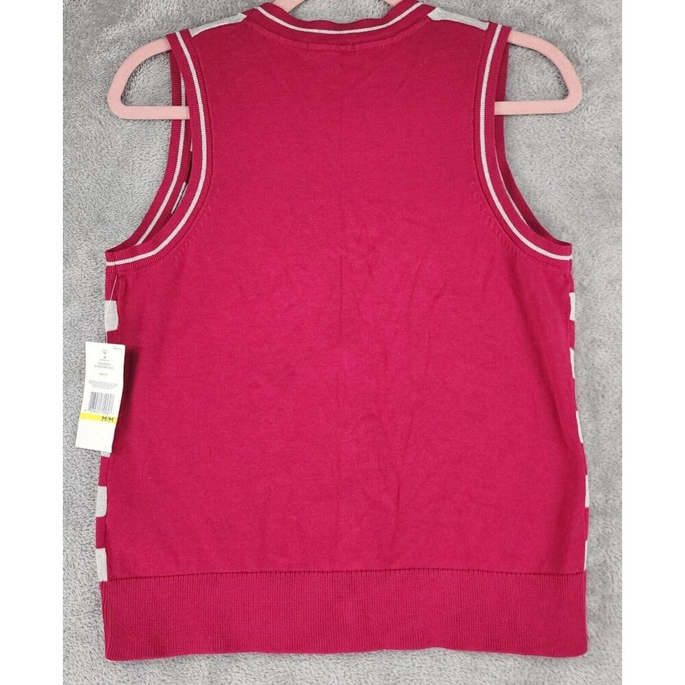Tommy Hilfiger Sweater Vest Womens Medium Red Gray Striped Button Up Preppy - Picture 2 of 10